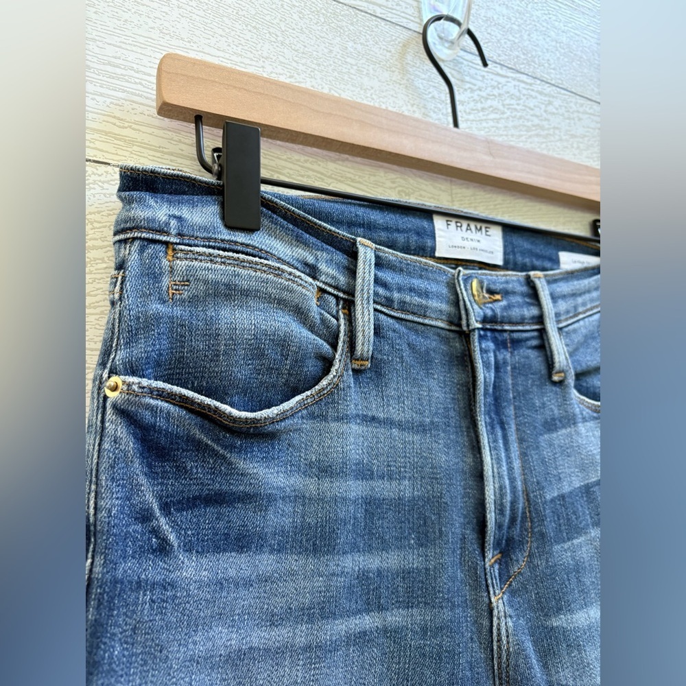 Frame Le High Skinny Stud Raw Split Hem Jeans, Size 28 - Picture 6 of 12